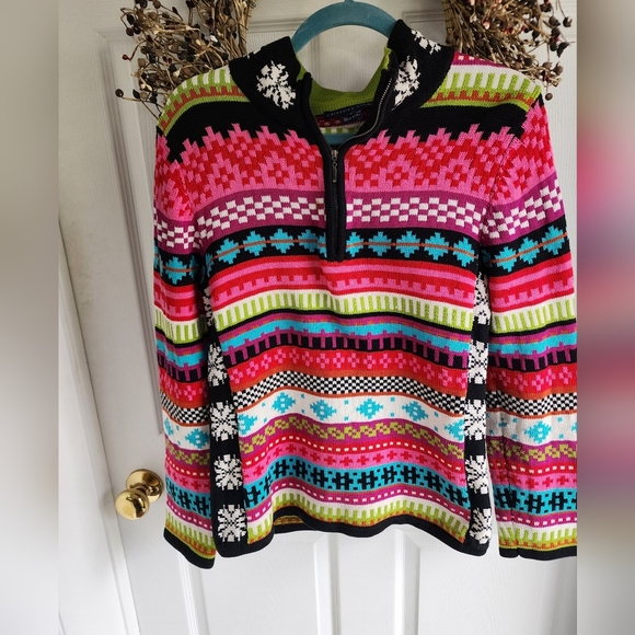 Vintage Catherine Stewart Fairisle Nordic Knit Sweater Womens 1/4 Zip L - Picture 1 of 9